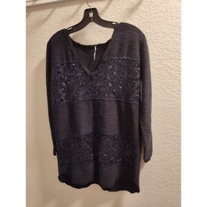 Free People sequin stripe tunic sweater v-neck size XS 100% Cotton